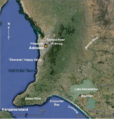 Location of Teichelmann's mission work